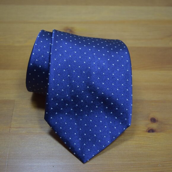 BRIONI Navy Blue Aqua Micro Polka Dots handmade Geometric Handmade Silk Neck Tie - Picture 7 of 11